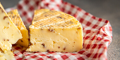 cheese munster cumin seeds fresh healthy meal food snack diet on the table copy space food background rustic 