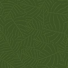 Seamless pattern with green leaves. Overlapping leaf silhouettes. Surface design with botanical motifs.