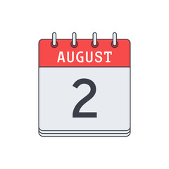 August 2. Calendar icon. Vector illustration, flat design. .