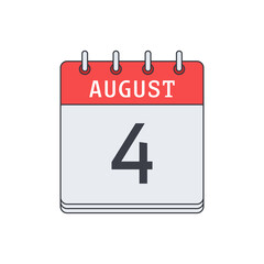 August 4. Calendar icon. Vector illustration, flat design. .