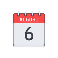 August 6. Calendar icon. Vector illustration, flat design. .