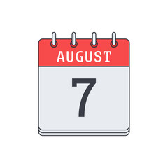 August 7. Calendar icon. Vector illustration, flat design. .