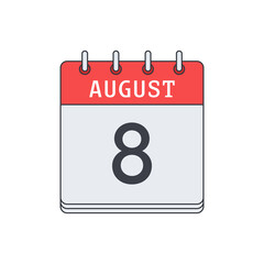August 8. Calendar icon. Vector illustration, flat design. .