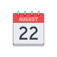 August 22. Calendar icon. Vector illustration, flat design..