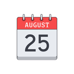 August 25. Calendar icon. Vector illustration, flat design..