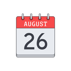 August 26. Calendar icon. Vector illustration, flat design..