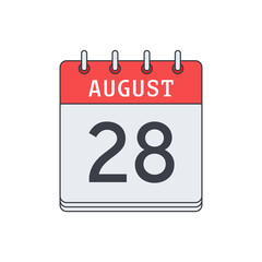 August 28. Calendar icon. Vector illustration, flat design..