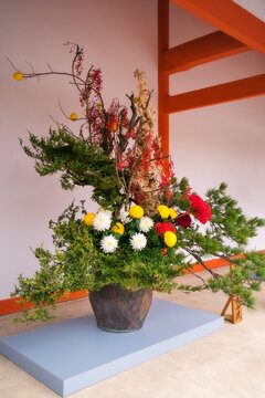 Ikebana flower arrangement at Kyoto Imperial Palace, Kyoto, Japan.