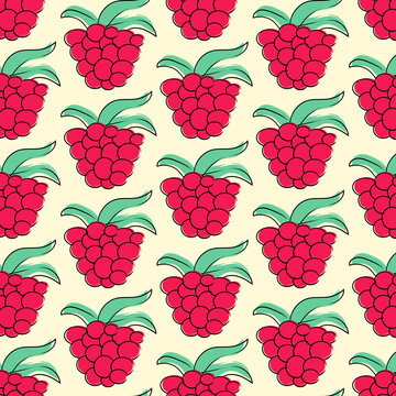 Hand drawn pattern red raspberry