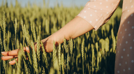 World food crisis. Deficit of grain in the world markets. Walk in wheat field in summer.
