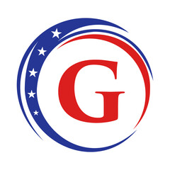 Letter G America Logo USA Flag. Patriotic American Logo Design On Letter G Template