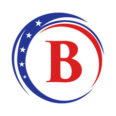 Letter B America Logo USA Flag. Patriotic American Logo Design On Letter B Template