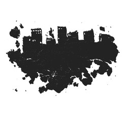 Abstract illustration of a city with destruction. A ruined city in the form of a silhouette.