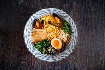 japanese ramen on the wooden background