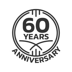 60th Anniversary logo or icon. 60 years round stamp design. Birthday celebrating, jubilee circle badge or label template. Vector illustration.