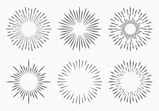 Sunburst set. Vintage sun light rays or burst design. Starburst collection isolated on the grunge background. Radial lines. Vector illustration.