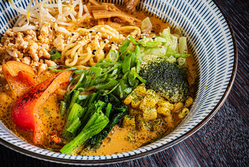 japanese ramen on the wooden background