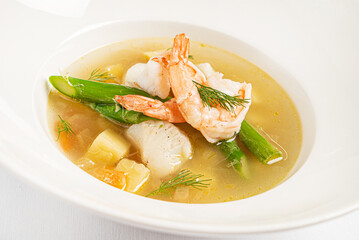 seafood soup on the white background