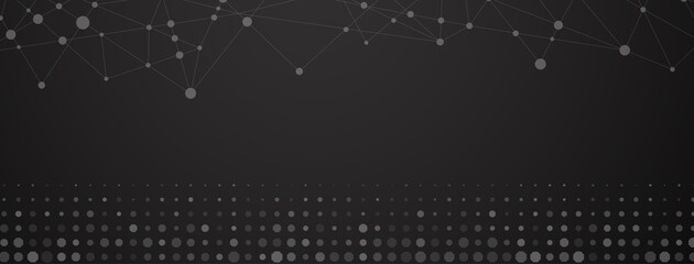 Abstract background in gray and black colors made of big and small dots connected by straight lines