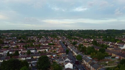 low level flight of drone over home's of England and Streets Aerial footage