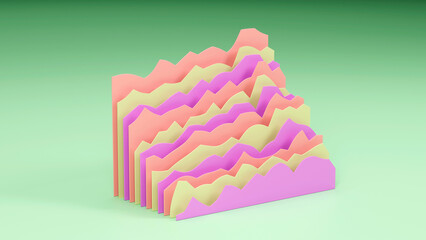 Set of different color charts on green background. 3D illustration