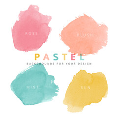 Watercolor hand drawn backgrounds for design in pastel colors