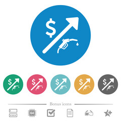 Rising fuel american dollar prices flat round icons