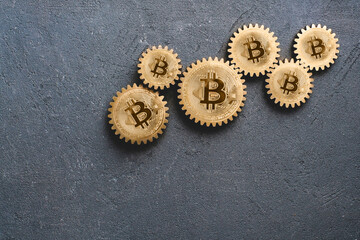 Bitcoin cryptocurrency blockchain gears teamwork machine