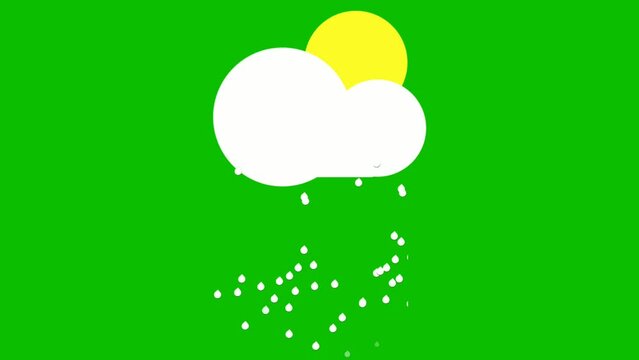 Rain Sunny Day Weather Animated Icon video on a green background. Loop Animation. Weather icon animated with alpha channel, Key color