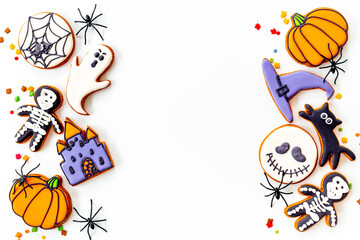 Halloween party background - cookies with with spiders
