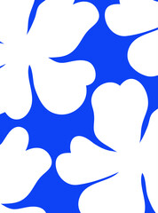 Minimalist vector background with white flowers. Simple floral template with blue color. Perfect for social media, posters, banners.