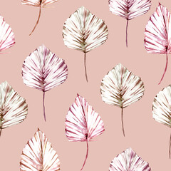 Seamless pattern with hand painted watercolor leaves. Cute design for Summer textile design, scrapbook paper, decorations. Floral seamless pattern. High quality illustration