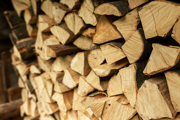 Layered chopped firewood for the stove. TEXTURE