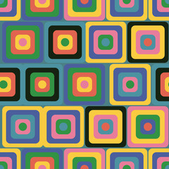 Abstract seamless pattern with vintage colorful squares. Round corner geometric shapes.