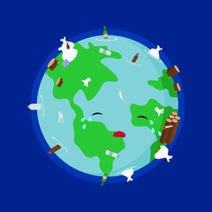 Planet earth with cut down trees and garbage