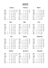 Calendar 2023. Printable calendar for 2023. Sunday start. Minimalist style