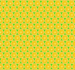 Texture of sliced orange slices on green background. Healthy lifestyle