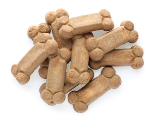 Bone shaped dog cookies on white background