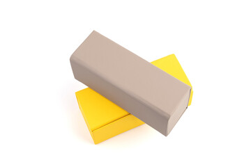 Yellow and grey box for decorate or keep something on white background.