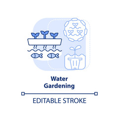 Water gardening light blue concept icon. Aquatic garden. Aquaculture. Gardening type abstract idea thin line illustration. Isolated outline drawing. Editable stroke. Arial, Myriad Pro-Bold fonts used