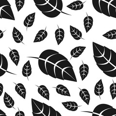 Leaves seamless pattern for wallpaper, textile or packaging. Vector background from botanical elements repeat. attern of leafs black color. Endless foliage illustration.