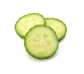 Cucumber and slices isolated over white background.