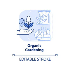 Organic gardening light blue concept icon. No synthetic fertilizers. Gardening type abstract idea thin line illustration. Isolated outline drawing. Editable stroke. Arial, Myriad Pro-Bold fonts used