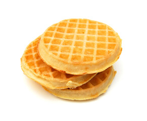 Freshly baked belgian waffles isolated on white background