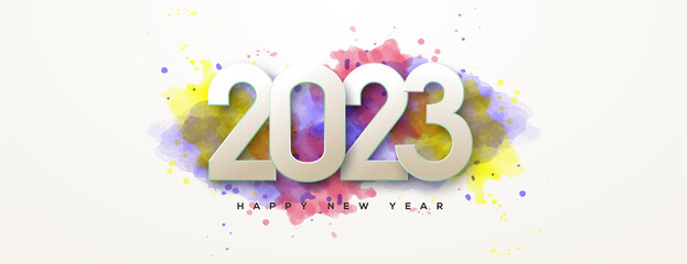 Happy new year 2023 background with colorful water color