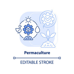Permaculture light blue concept icon. Sustainable ecosystem for plants. Gardening abstract idea thin line illustration. Isolated outline drawing. Editable stroke. Arial, Myriad Pro-Bold fonts used