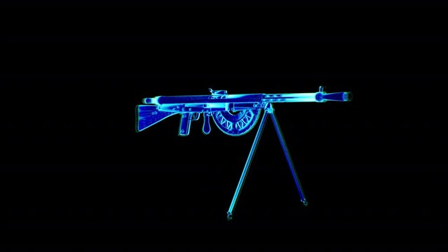 French Machine Gun Chauchat Hologram Loop Rotation, Animation.Full HD 1920×1080. 11 Second Long.Transparent Alpha Video. LOOP.