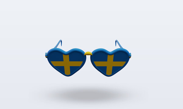 3d sunglasses love Sweden flag rendering front view