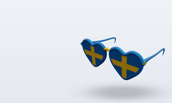 3d sunglasses love Sweden flag rendering right view