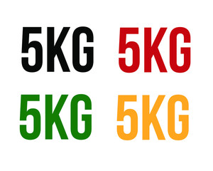5kg text. Vector with value in kilograms black, red, green and orange on white background.
